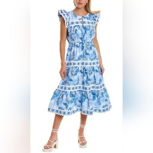 Sail To Sable CK Bradley Print Flutter Sleeve Ric-Rac Trim Tiered Midi Dress